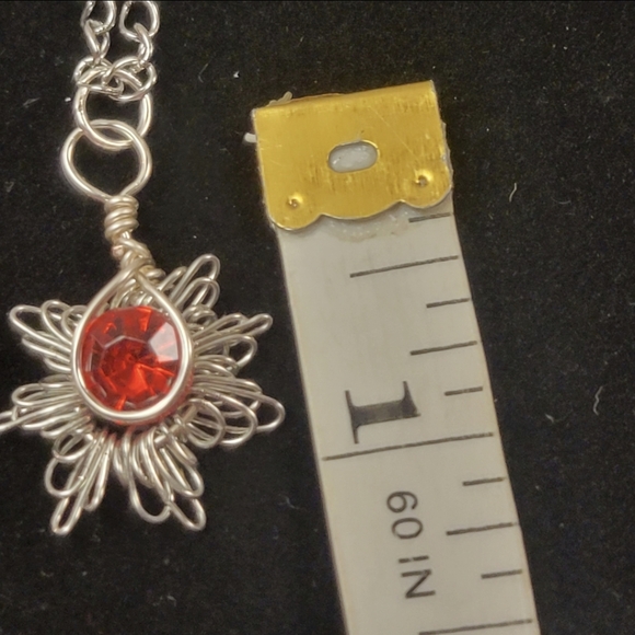 Silver Chain and Red Sunburst Stone Necklace - Picture 6 of 6
